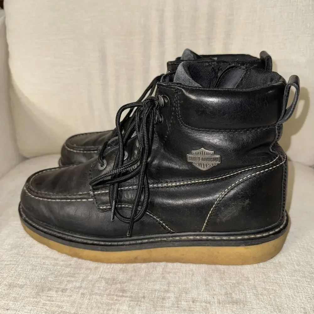 Harley-Davidson Men's Beau Leather Motorcycle Wedge Boots | Black | Size 11.5